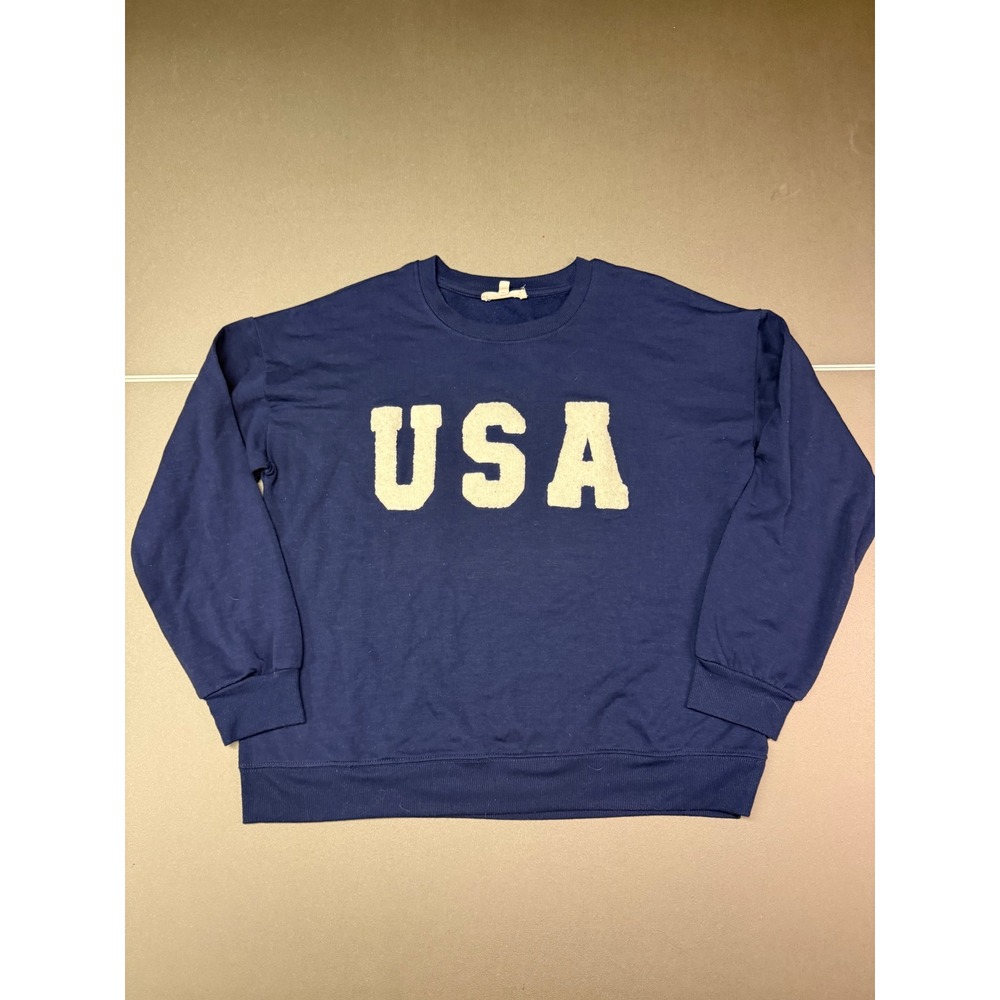 Workshop Republic Clothing Navy Blue USA Chenille Patch Sweatshirt Large